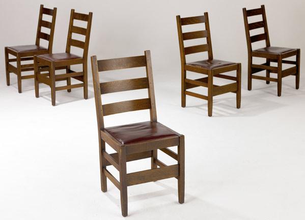 Appraisal: GUSTAV STICKLEY Set of five ladderback dining chairs no with