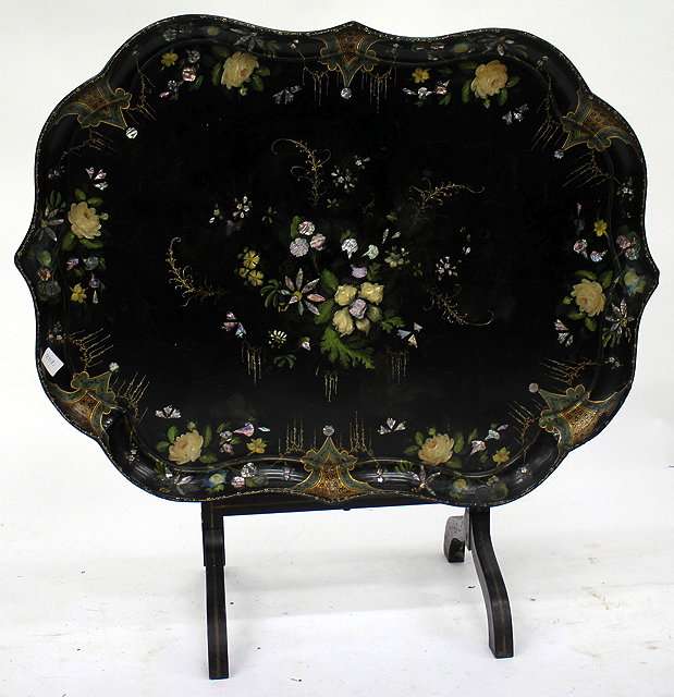 Appraisal: A VICTORIAN B WALTON CO PAPIER MACHE TRAY TOP FOLDING