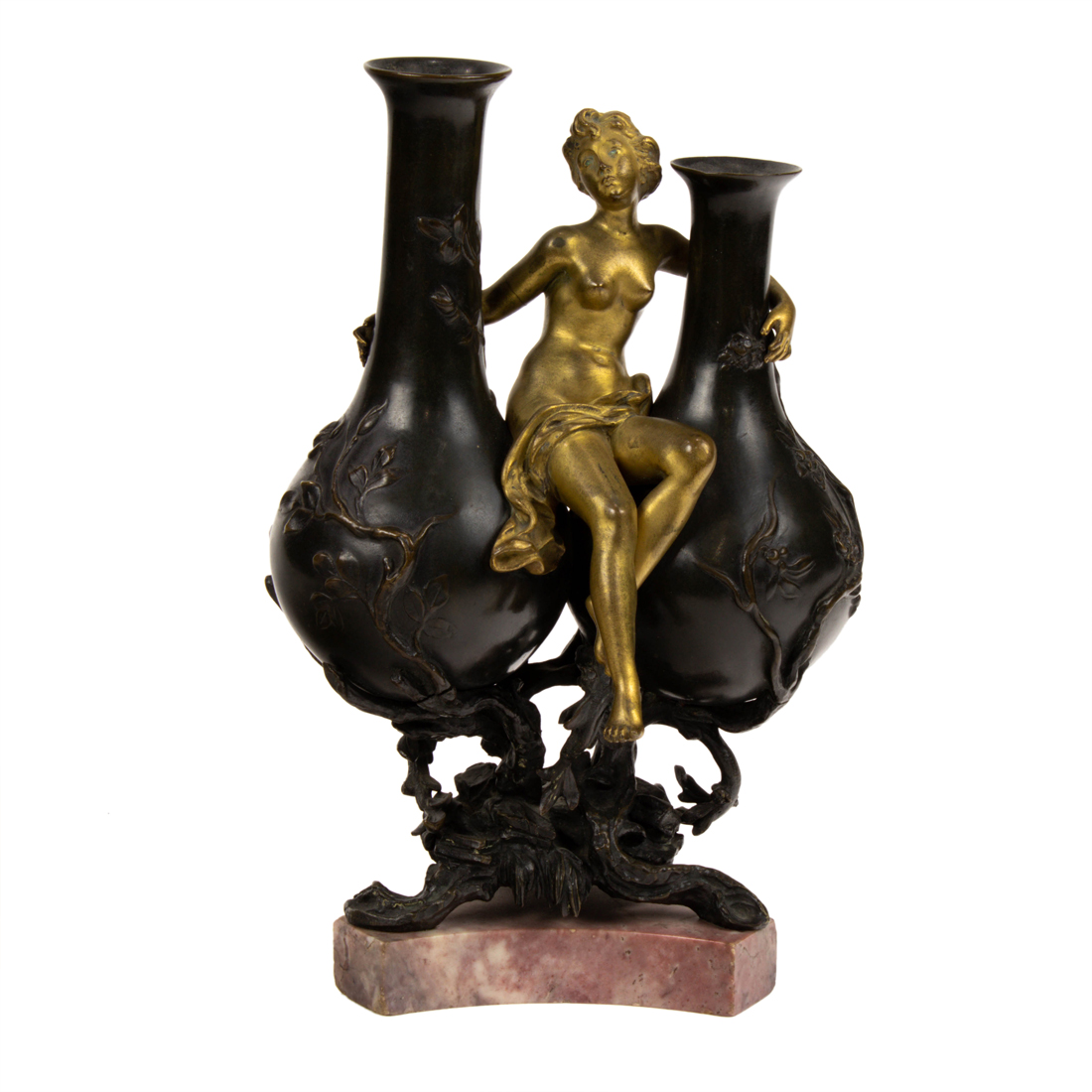 Appraisal: A FRENCH GILT AND PATINATED BRONZE FIGURAL MARBLE DOUBLE VASE