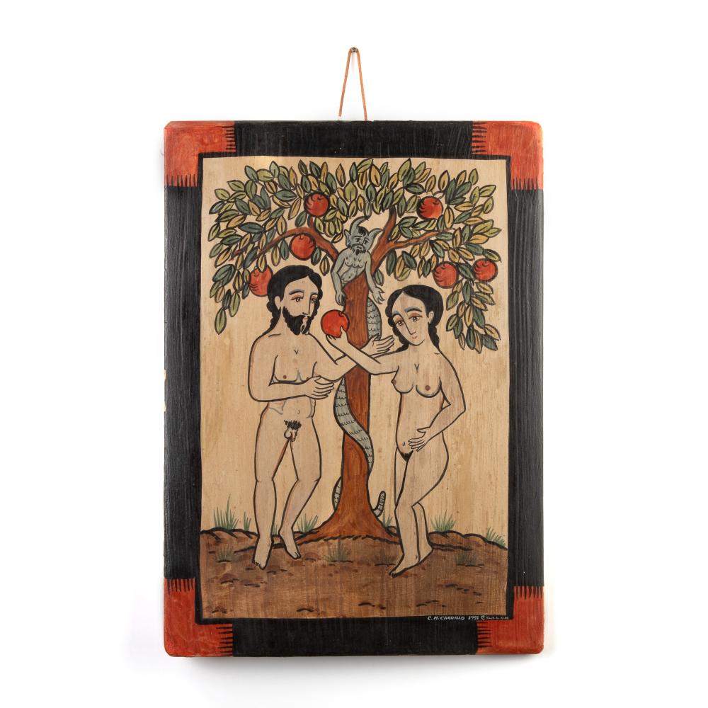 Appraisal: CHARLES M CARRILLO ADAM EVE RETABLO Charles M Carrillo New