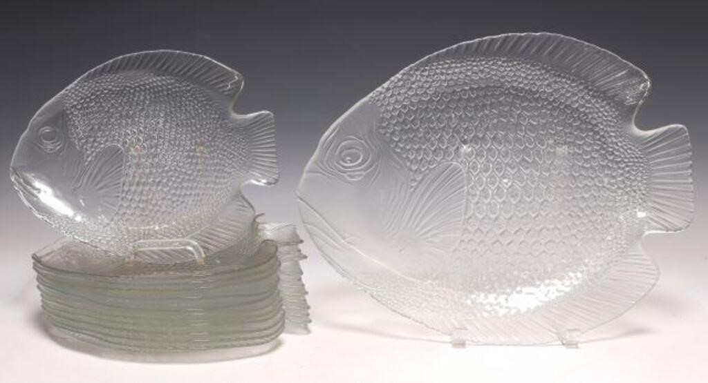 Appraisal: FRENCH ARCOROC MOLDED GLASS FISH SERVICE lot of French molded