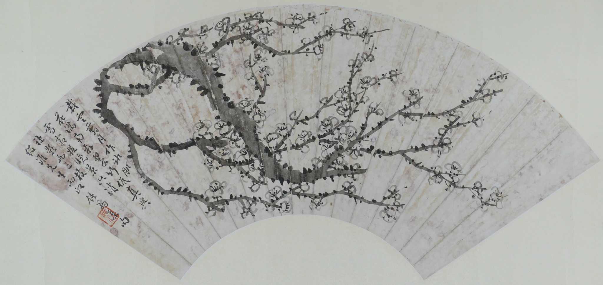 Appraisal: Yuji Feng - Chinese ''Prunus Branch'' Fan Painting Watercolor on