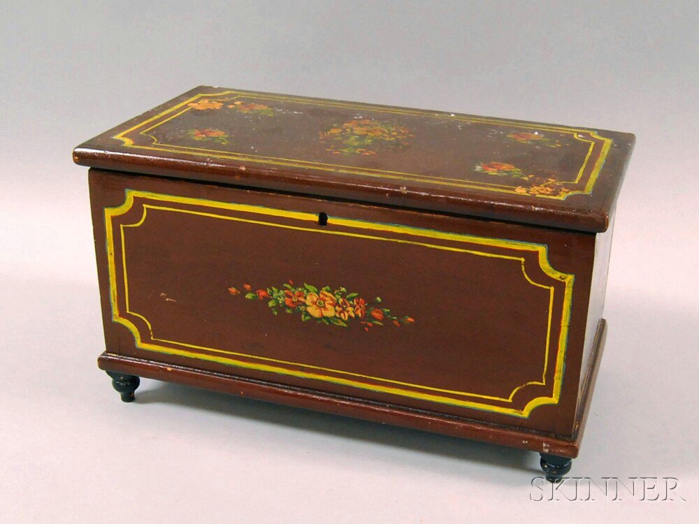 Appraisal: Paint-decorated Lift-top Box probably Pennsylvania th century the top and