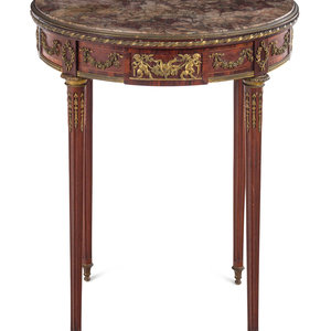 Appraisal: A Louis XVI Style Marble-Top Bouillotte Table th Century Height