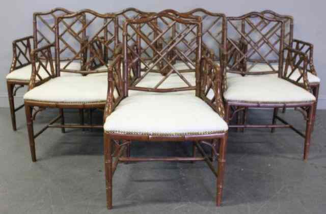 Appraisal: Set of Faux Bamboo Upholstered Armchairs From a Sag Harbor