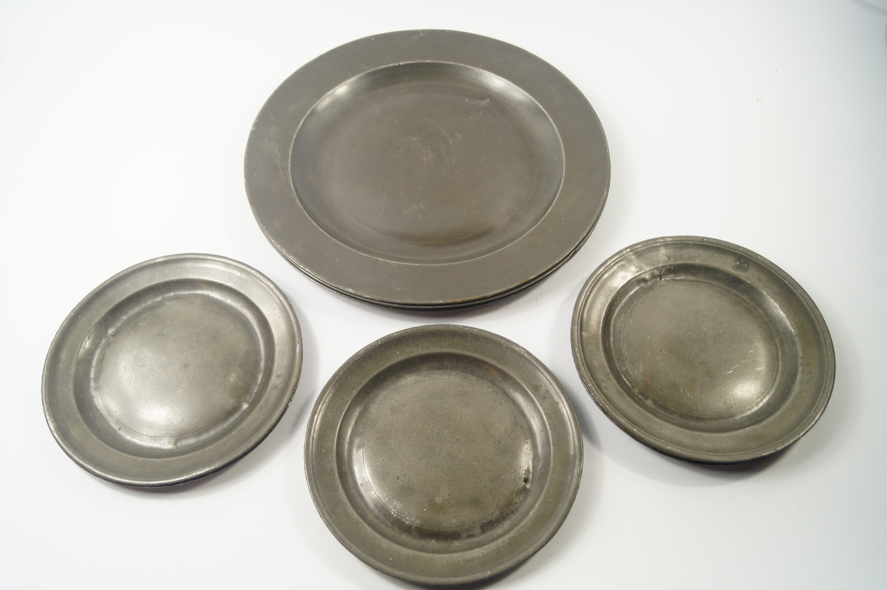 Appraisal: Three thC pewter chargers two bearing evidence of touch marks