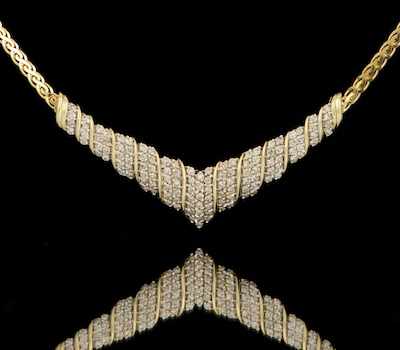 Appraisal: A Ladies' Diamond Chevron Necklace k yellow gold necklace with