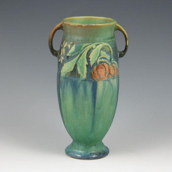 Appraisal: Roseville Baneda handled - vase in green and blue Marked