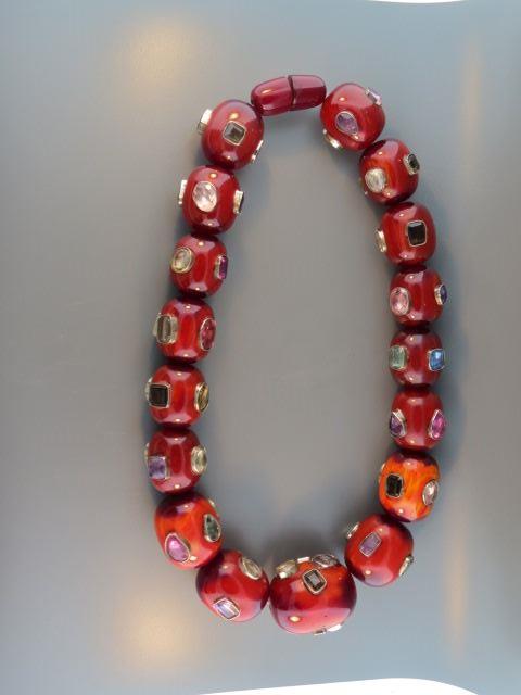 Appraisal: Gemstone Bakelite Necklace a rainbow of gems in sterling silver