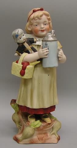 Appraisal: German bisque figurine of girl holding large stein basket with