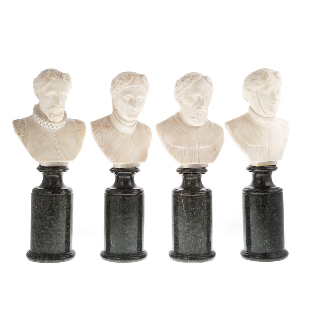 Appraisal: Four classical style miniature carved marble busts late th century