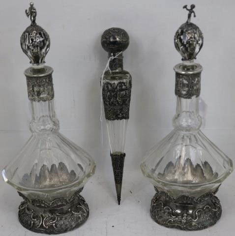 Appraisal: PIECE LOT OF LATE TH C CUT GLASS WITH APPLIEDSILVER