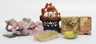 Appraisal: Group of Carved Chinese Hardstone Items Comprising a lotus-carved loose