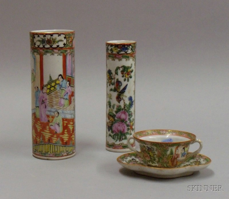 Appraisal: Modern Chinese Export Porcelain Rose Medallion Posset Cup and Underplate