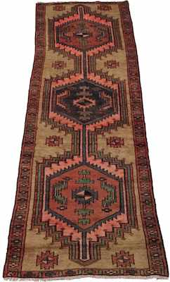 Appraisal: A Persian Heriz Runner Apprx '- x '- Low wool