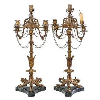 Appraisal: PAIR OF FRENCH EMPIRE STYLE CANDELABRA TABLE LAMPS Bronze lamps