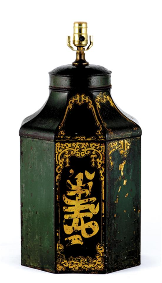 Appraisal: Chinese painted tin tea canister converted to lamp th century