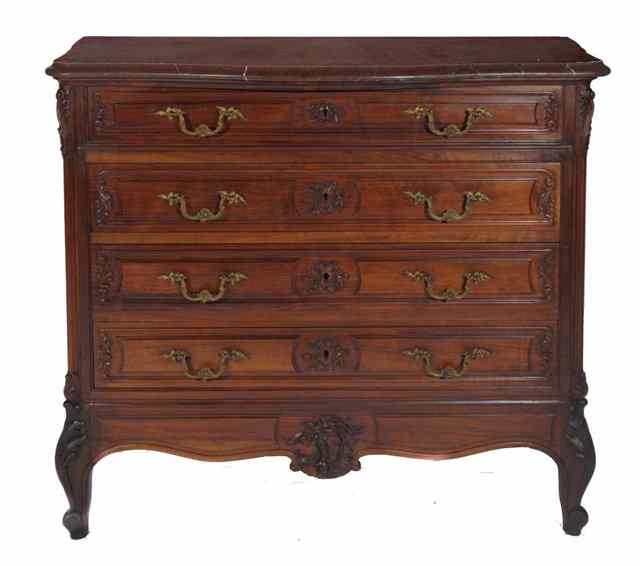 Appraisal: A LARGE TH CENTURY FRENCH COMMODE with marble top fitted