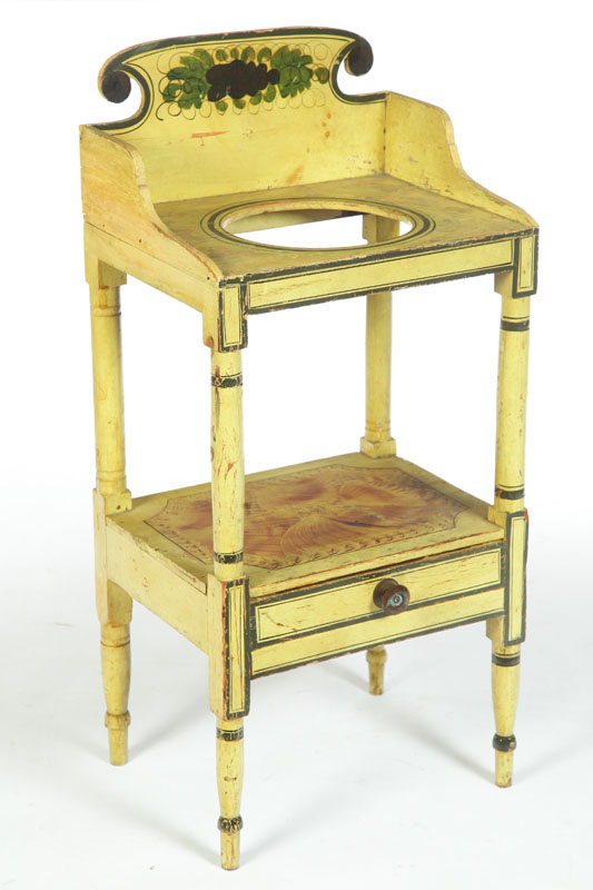 Appraisal: DECORATED WASHSTAND Probably New England - pine Shaped gallery one