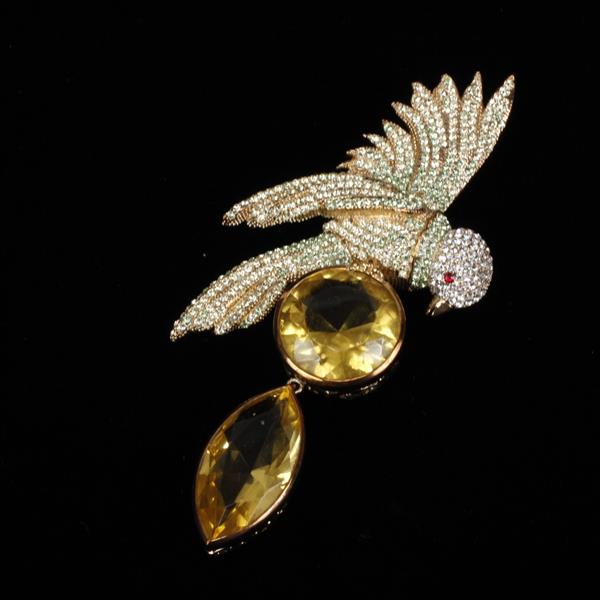 Appraisal: Unmarked Pave Bird in Flight Figural Brooch Pin with Citrine