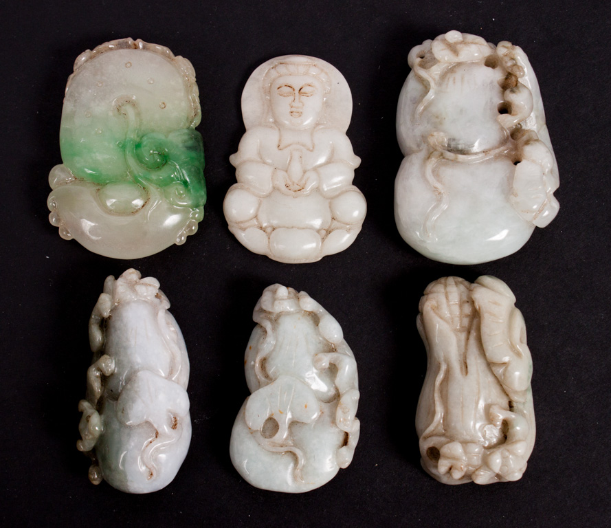 Appraisal: Six Chinese carved miniature jade figures to in L