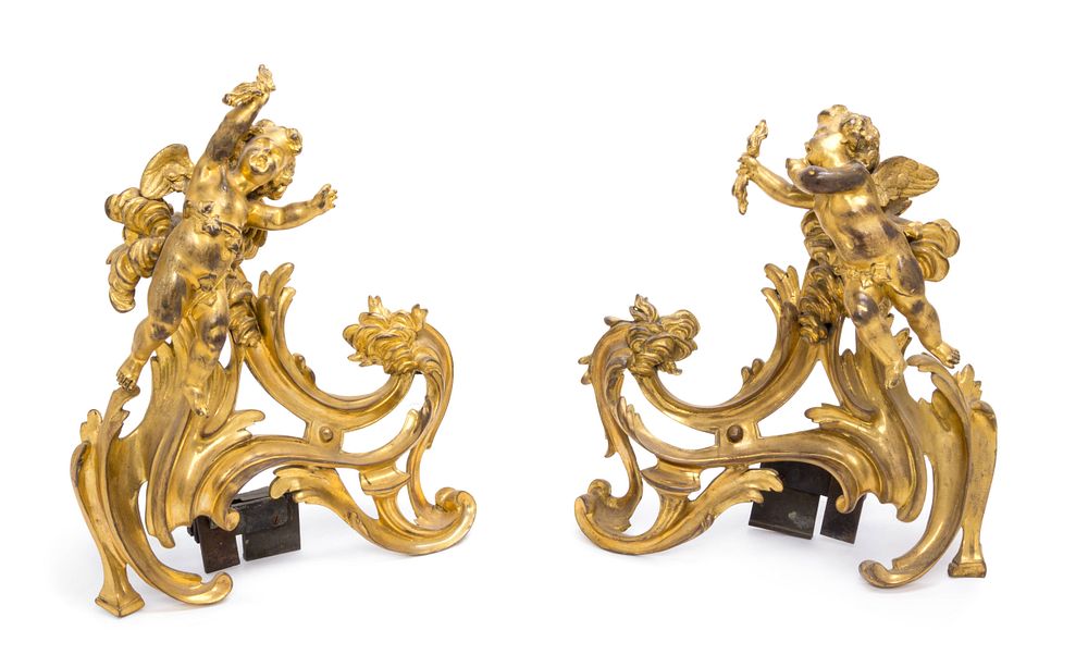 Appraisal: A Pair of Louis XVI Style Gilt Bronze Chenets A