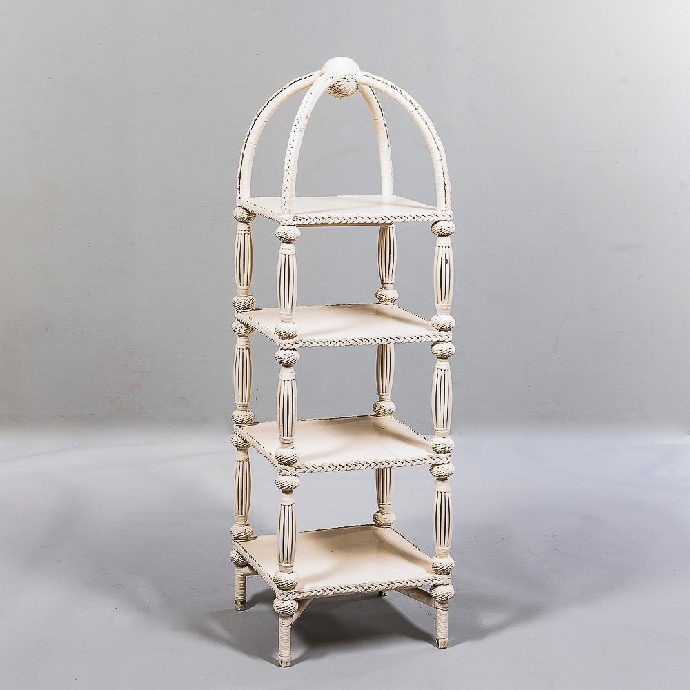 Appraisal: WHITE WICKER ETAGERE with four shelves ht wd dp in