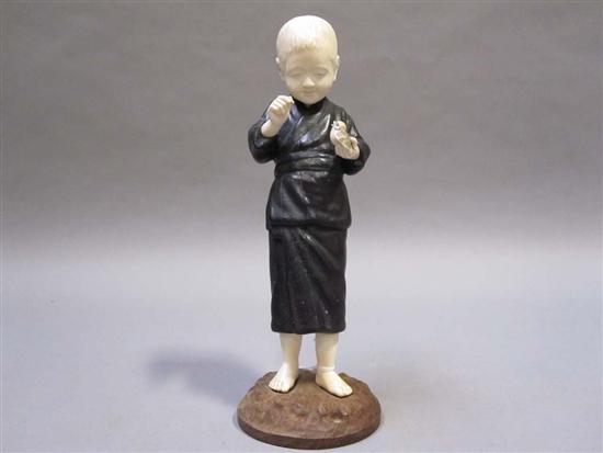 Appraisal: JAPANESE IVORY AND PATINATED METAL OKIMONO OF A BOY th