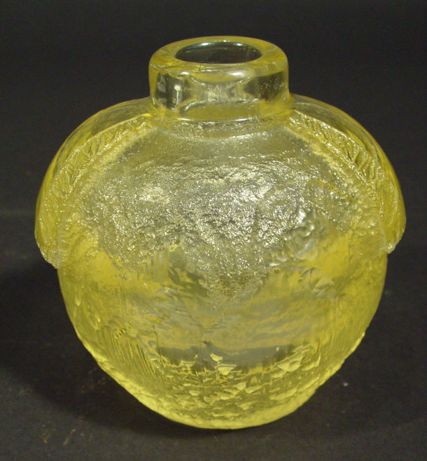 Appraisal: Art Deco shouldered amber glass vase with relief moulded decoration