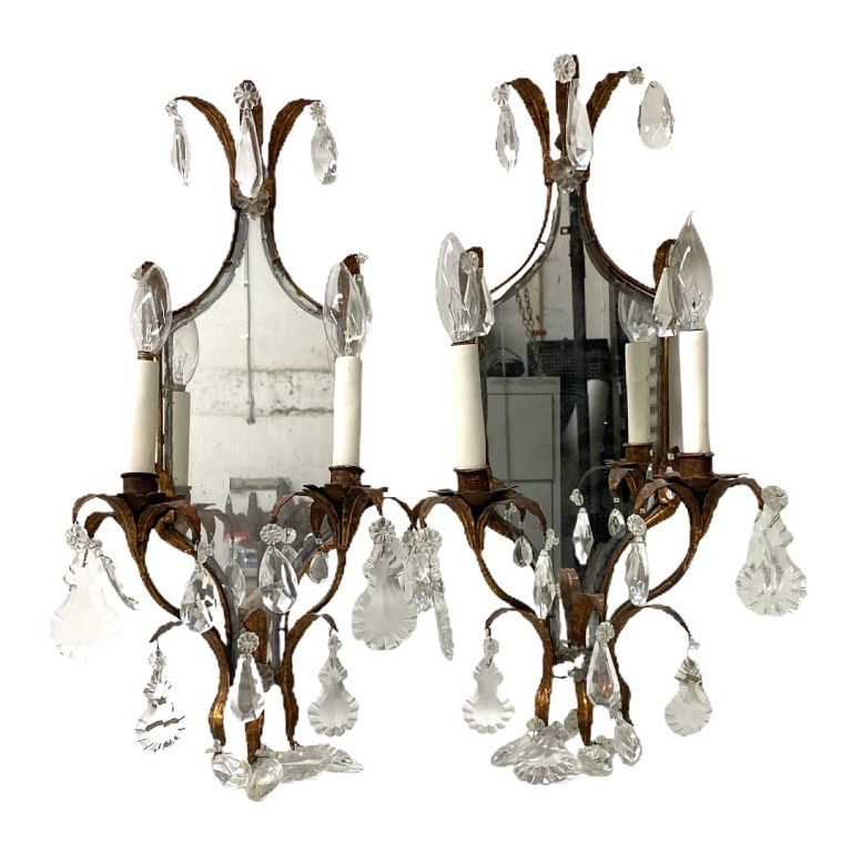 Appraisal: Gilt Metal Mirroed Wall Sconces Gilt Metal Mirroed Wall Sconces