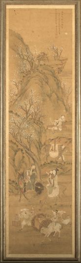 Appraisal: Framed Chinese Landscape Scroll th century ink and color on