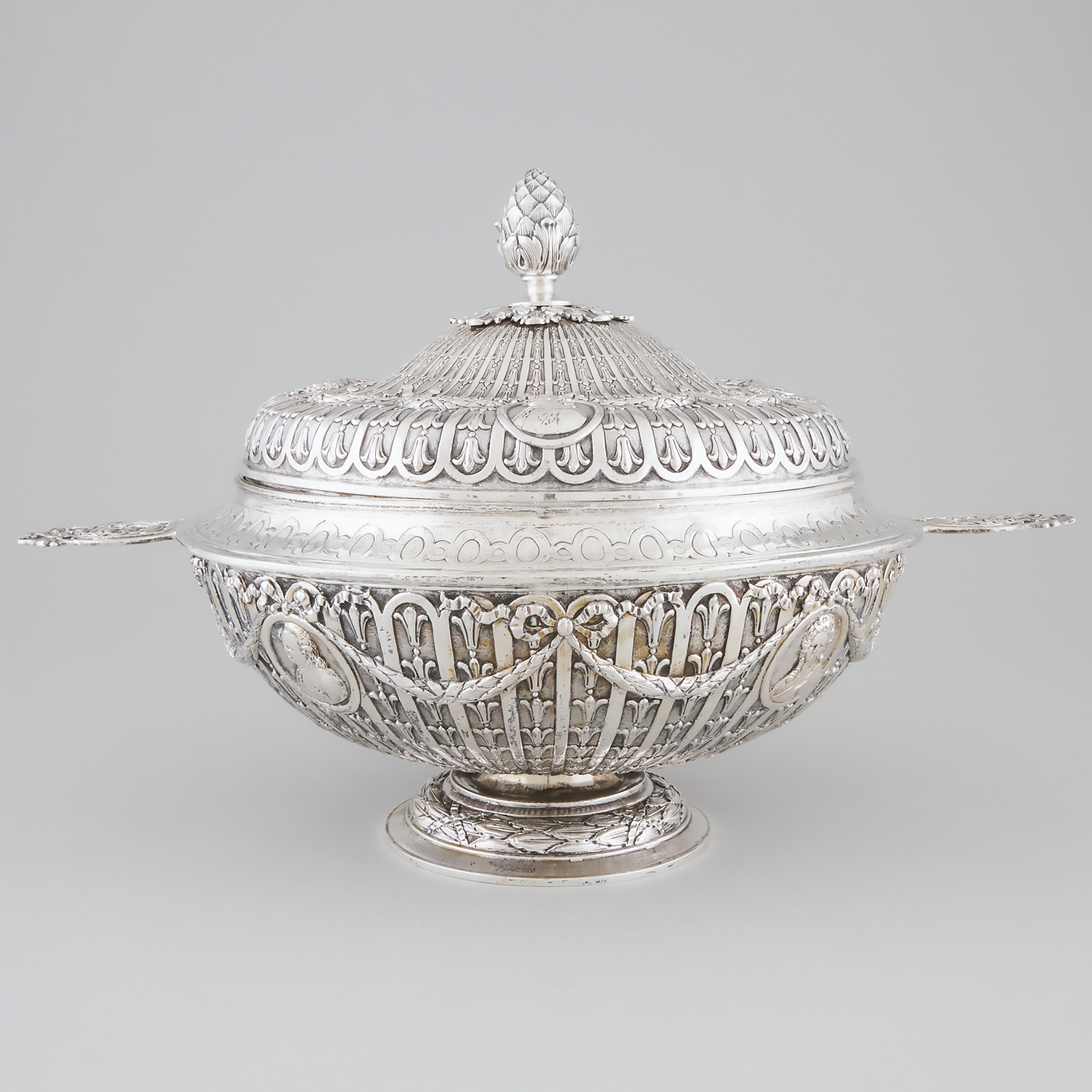 Appraisal: German Silver Large Two-Handled Tureen and Cover probably Hanau c