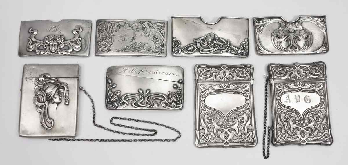 Appraisal: ART NOUVEAU STERLING SILVER CARD CASES To include Flip top