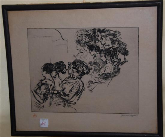 Appraisal: JEROME MYERS AMERICAN - Etching At the theater Pencil signed