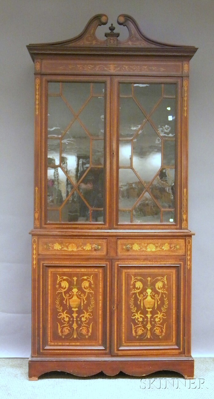 Appraisal: Edwardian Glazed Inlaid Mahogany Step-back Display Cabinet in two parts