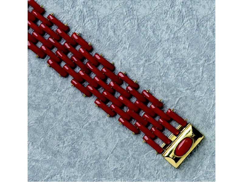 Appraisal: RED CORAL MESH BRACELET k yellow gold rectangular clasp centers