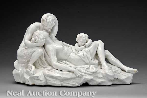 Appraisal: A Bavarian Blanc-de-Chine Faun Family Group th c Nymphenburg bearing