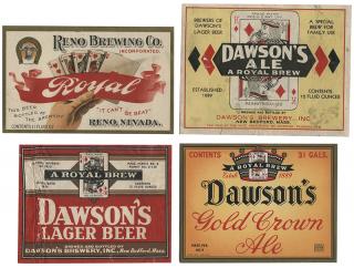 Appraisal: Five Beer Labels with Playing Cards Including Reno Brewing Co