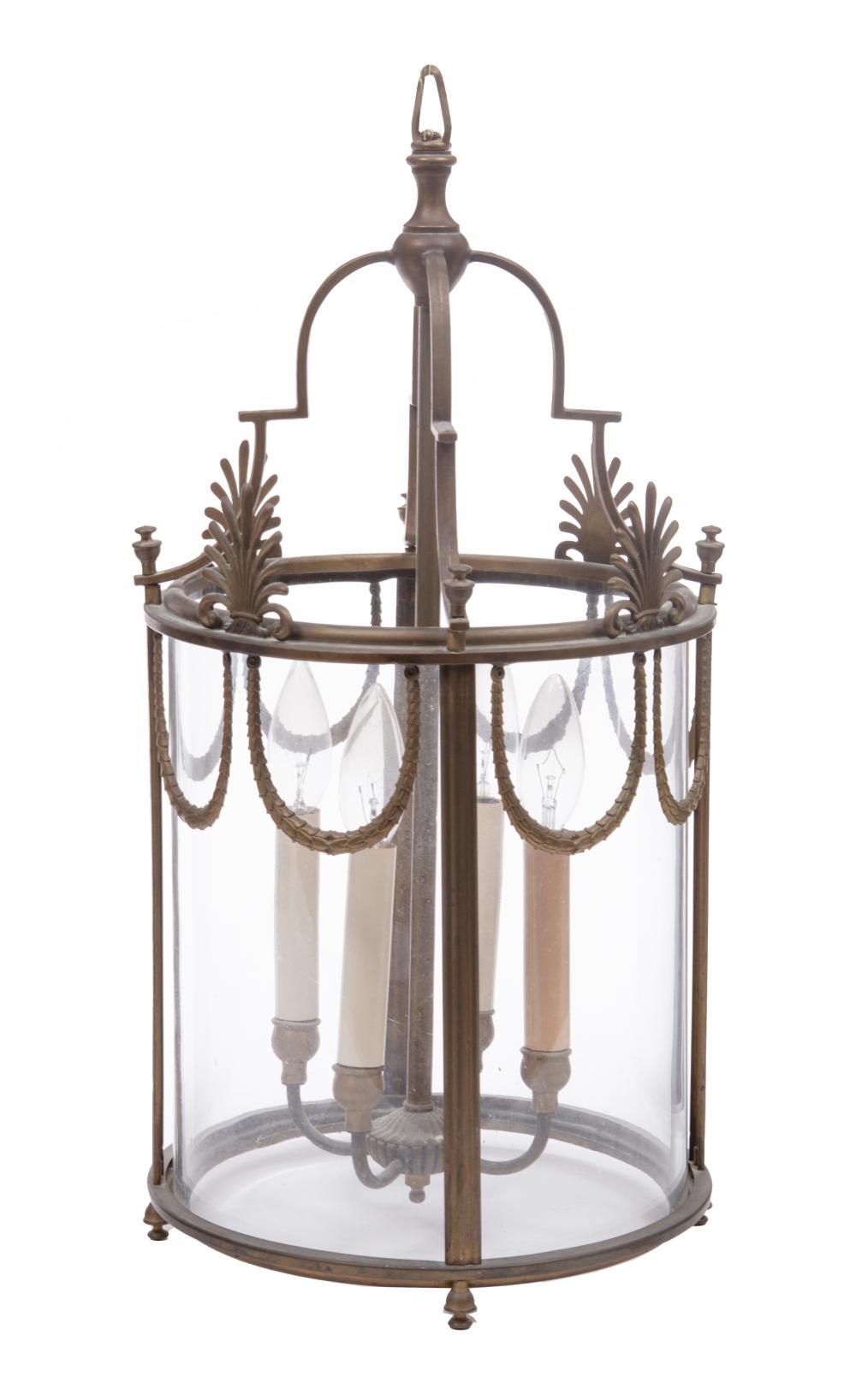 Appraisal: English-Style Brass Hall Lantern cast with palmettes and swags fitted