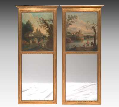 Appraisal: A Pair of Gilt Wood Trumeau Mirrors A pair of