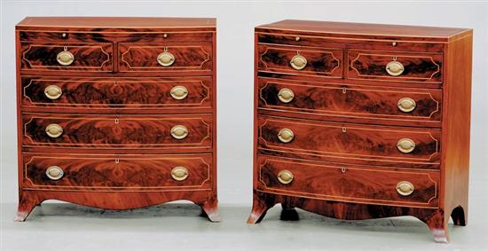 Appraisal: Pair English inlaid mahogany bow front bachelor's chests th century