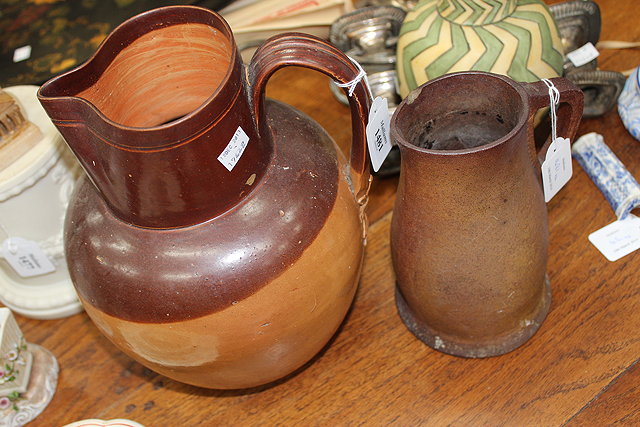 Appraisal: A LARGE TH CENTURY STONEWARE HARVEST JUG with reeded handle