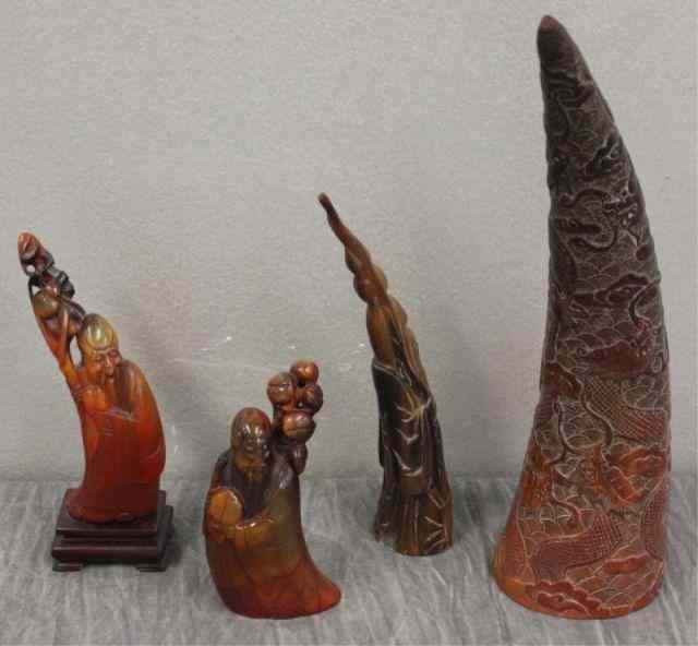 Appraisal: Four Asian Carved Horn Items Beautifully carved horn - ''