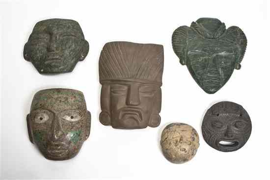 Appraisal: A Group of Five Pre-Columbian Style Carved Stone Masks of