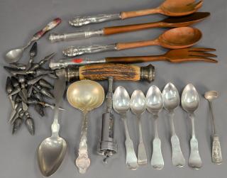 Appraisal: Tray lot with silver and sterling including salad serving spoons