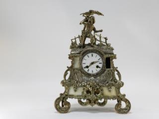 Appraisal: French Silvered Brass Marble Bugler Mantle Clock FRANCE LATE TH-EARLY