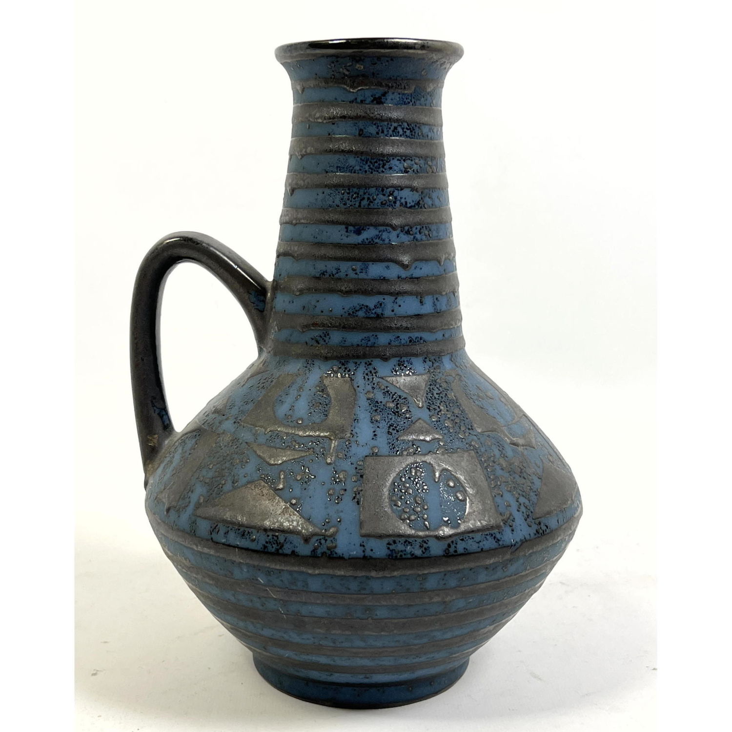 Appraisal: WEST GERMAN Handled Art Pottery Modernist Vase Blue body with