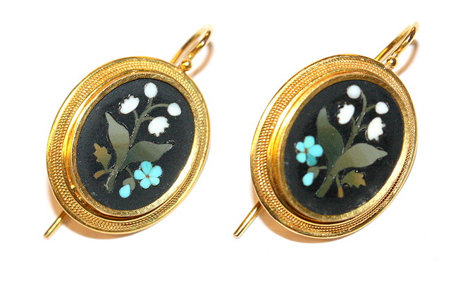 Appraisal: A PAIR OF OVAL PIETRA DURA DROP EARRINGS in the