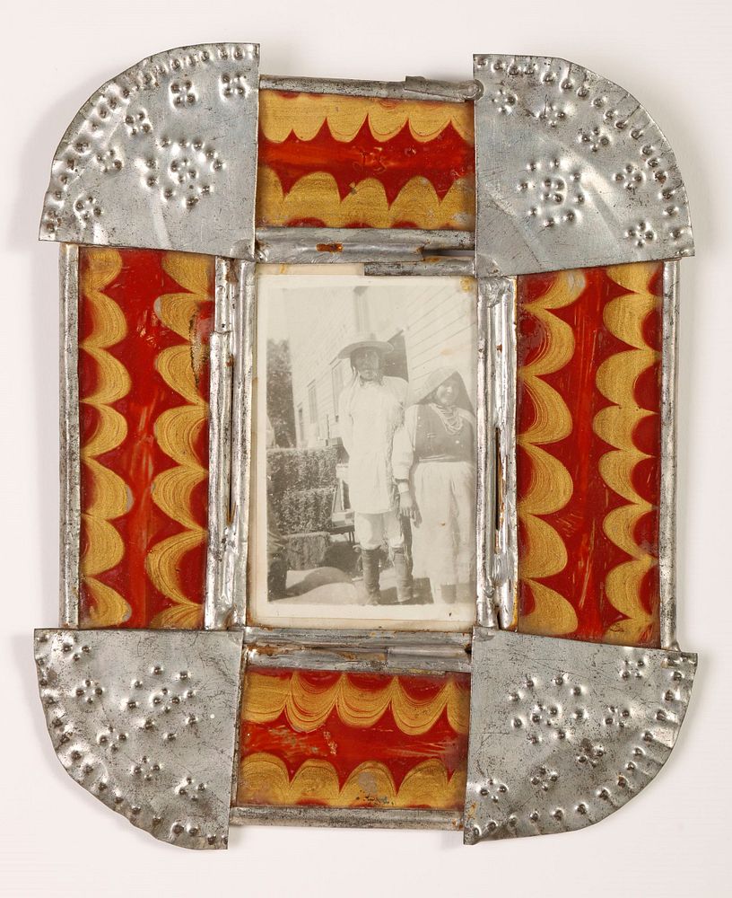 Appraisal: Tin Frame with Reverse Painted Glass ca Attributed to Isleta