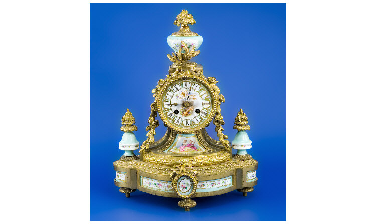 Appraisal: Japy Freres Cie French Mantle Clock Gilt Metal And Porcelain